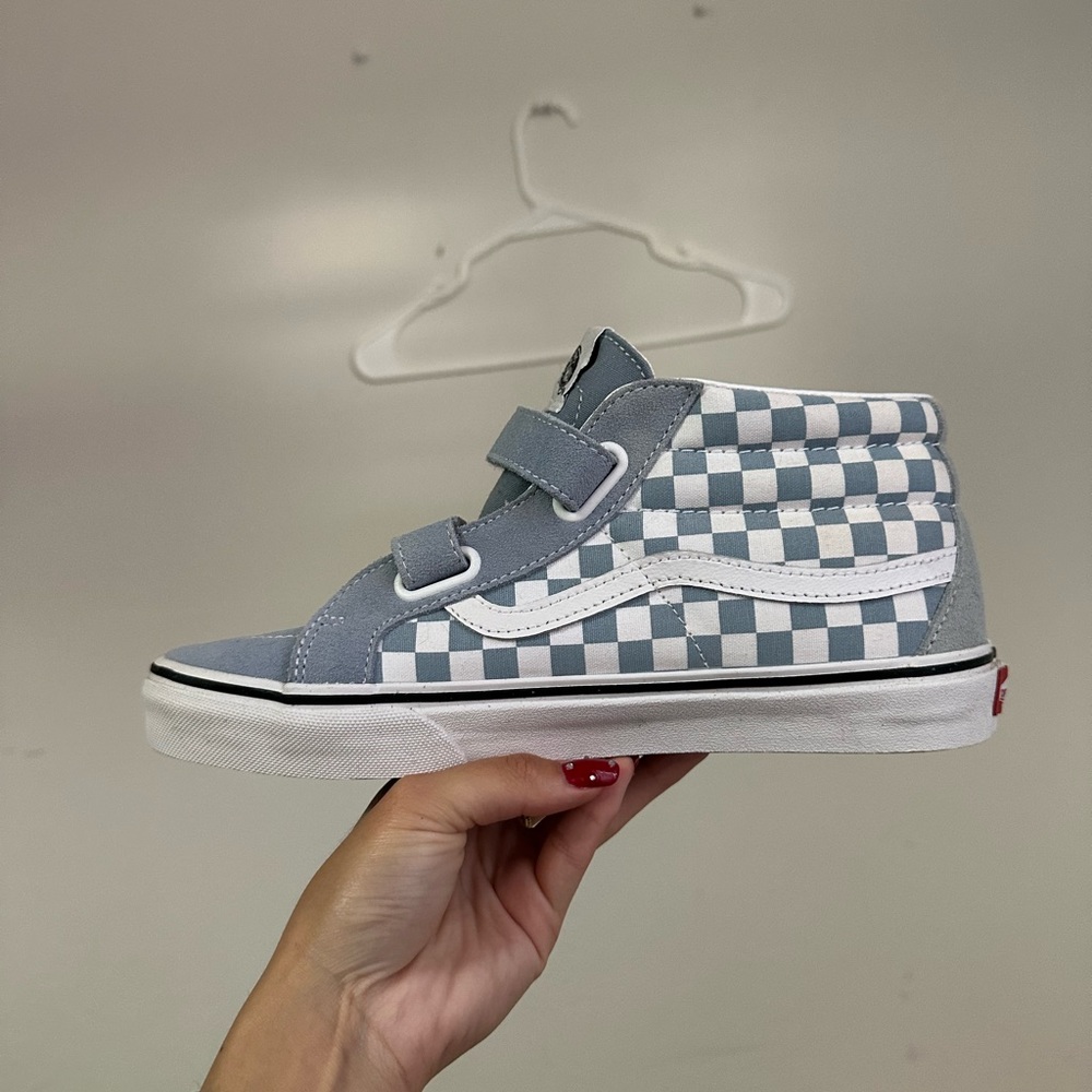 CHECKERBOARD HIGHTOP VELCRO VANS